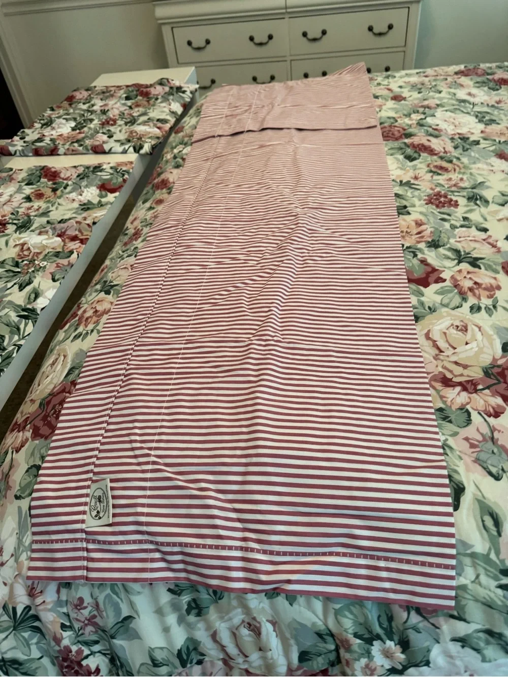 Vintage Croscill Cottage Rose (1) and (2) Red Ticking Stripe Valances- set